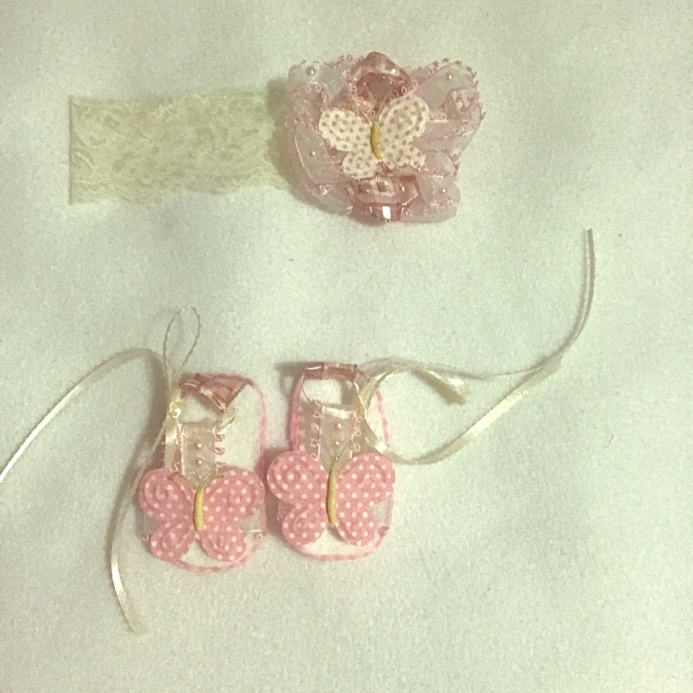 Handmade butterfly themed bang shoes and head bow